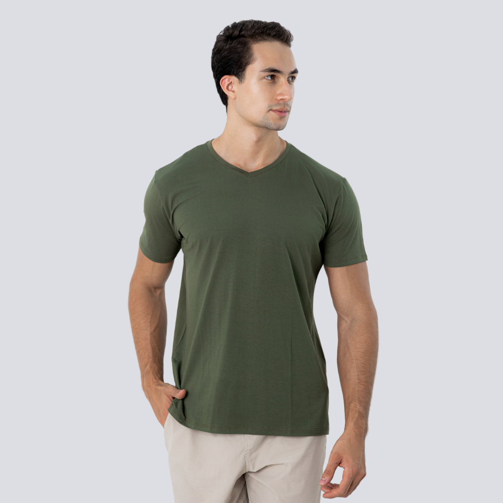 Camiseta Tech Modal - Gola V - Verde Militar