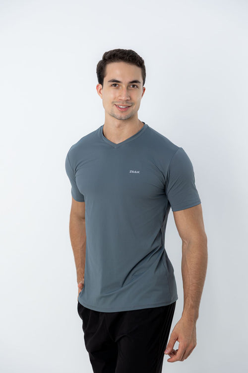 Camiseta Masculina Poliamida Tech Force - Gola V - Cinza