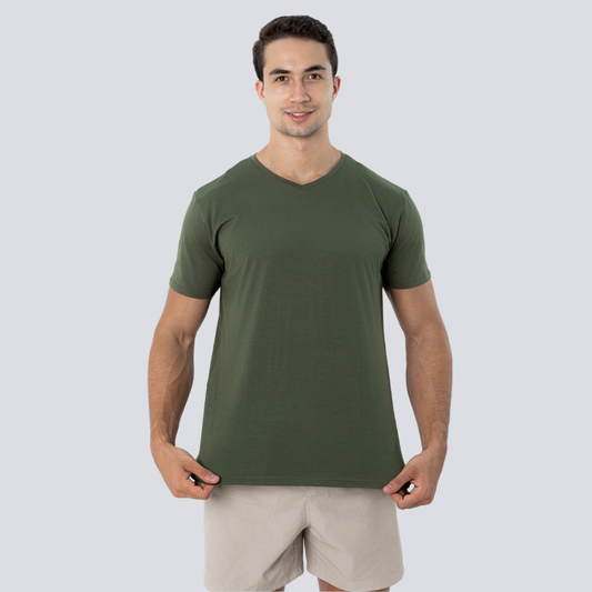 Camiseta Tech Modal - Gola V - Verde Militar