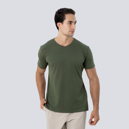 Camiseta Tech Modal - Gola V - Verde Militar