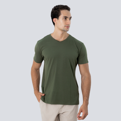 Camiseta Tech Modal - Gola V - Verde Militar