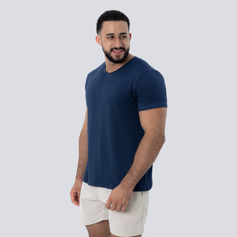 Camiseta Tech Modal - Gola V - Azul Marinho