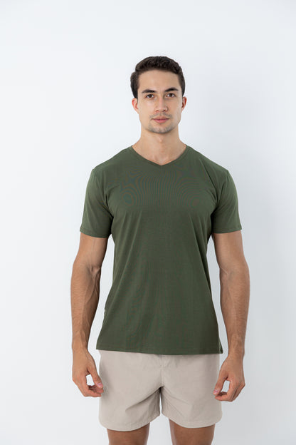 Camiseta Tech Urban Modal - Gola V - Verde Militar
