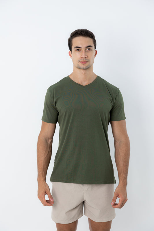 Camiseta Tech Urban Modal - Gola V - Verde Militar