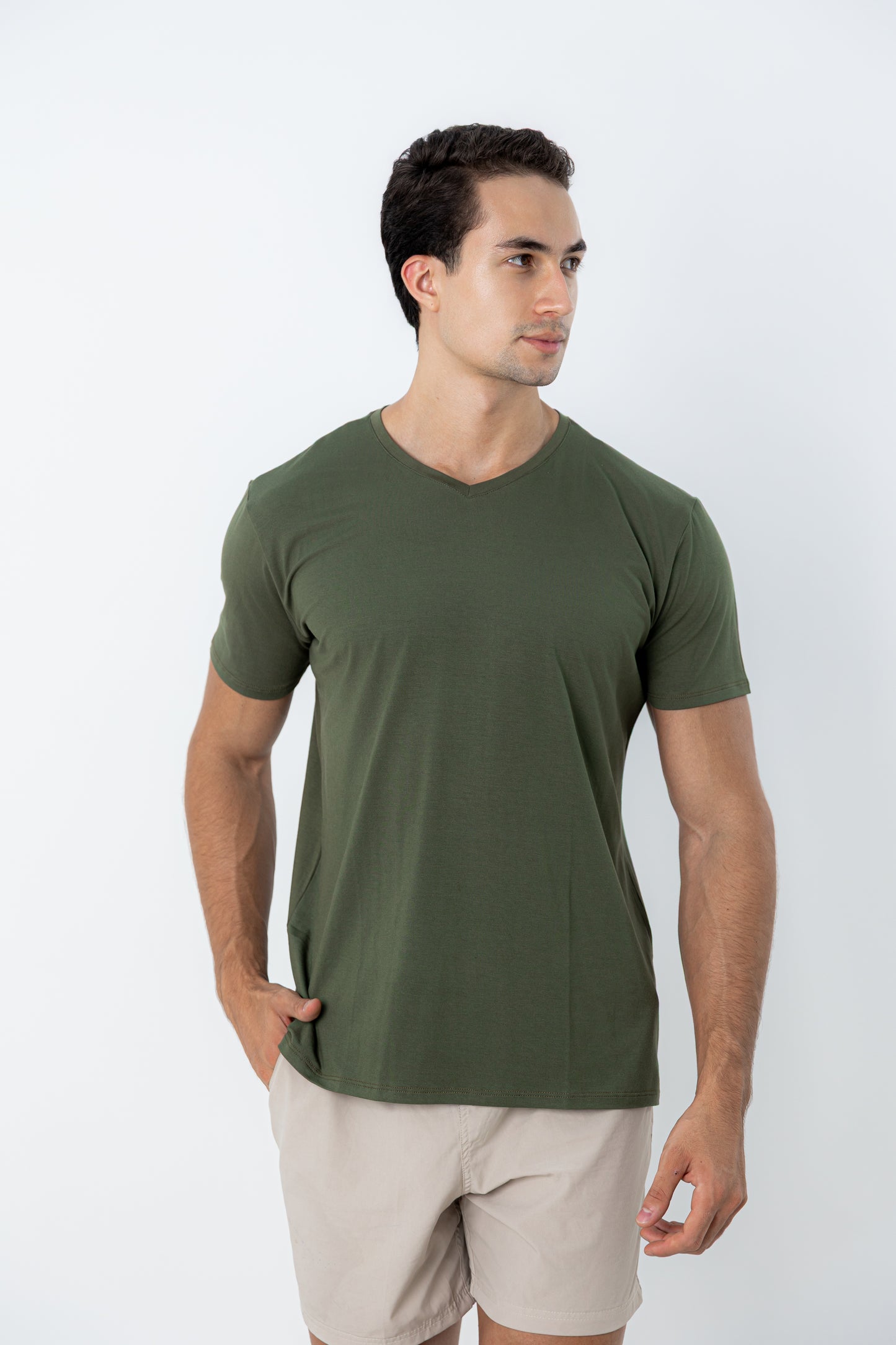 Camiseta Tech Urban Modal - Gola V - Verde Militar