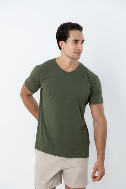 Camiseta Tech Urban Modal - Gola V - Verde Militar