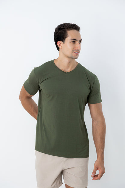 Camiseta Tech Urban Modal - Gola V - Verde Militar