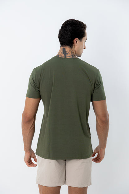 Camiseta Tech Urban Modal - Gola V - Verde Militar