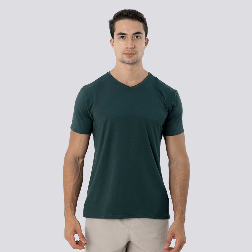 Camiseta Tech Modal - Gola V - Verde Escuro